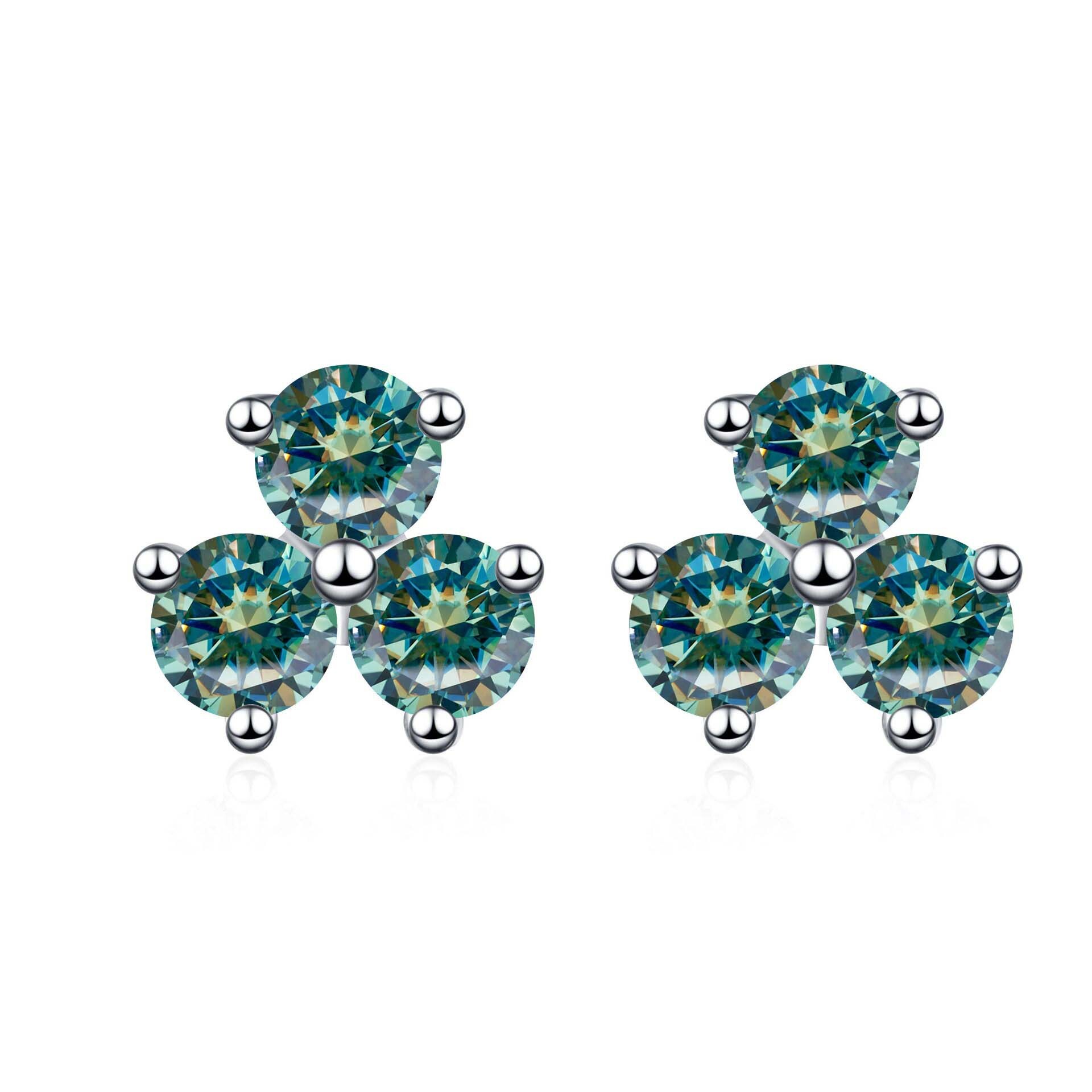 S925 Sterling Silver Earrings Moissanite Earrings Three-Petal Grass Flower Earrings for Women 60 Points D Color Moissanite Stud Earrings