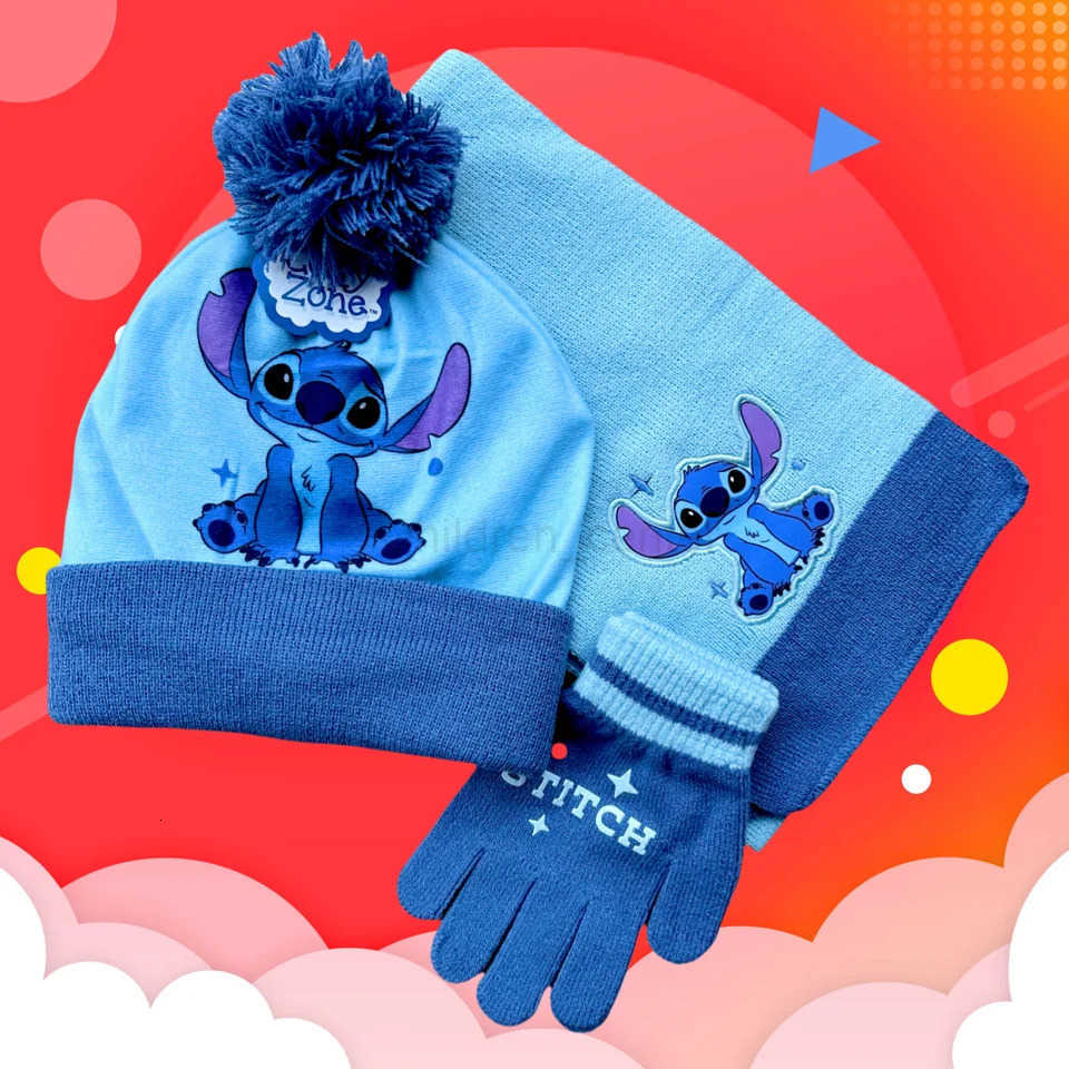 Disney 38Years New Autumn Winter Children Stitch Cartoon Scarf Hat Glove Warm knitted hat Boy Girl Cap Child Christmas Hat H250926