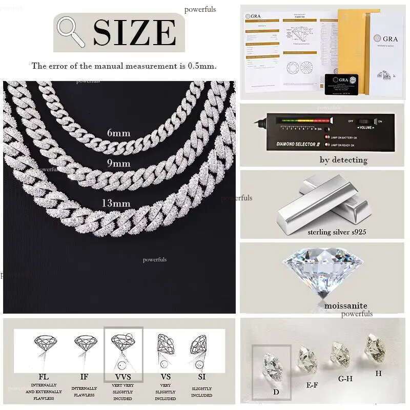 Hip Hop 6mm 9mm 13mm 17mm Sier Iced Out D/VVS Moissanite Men Necklace Bling Cuban Link Chain