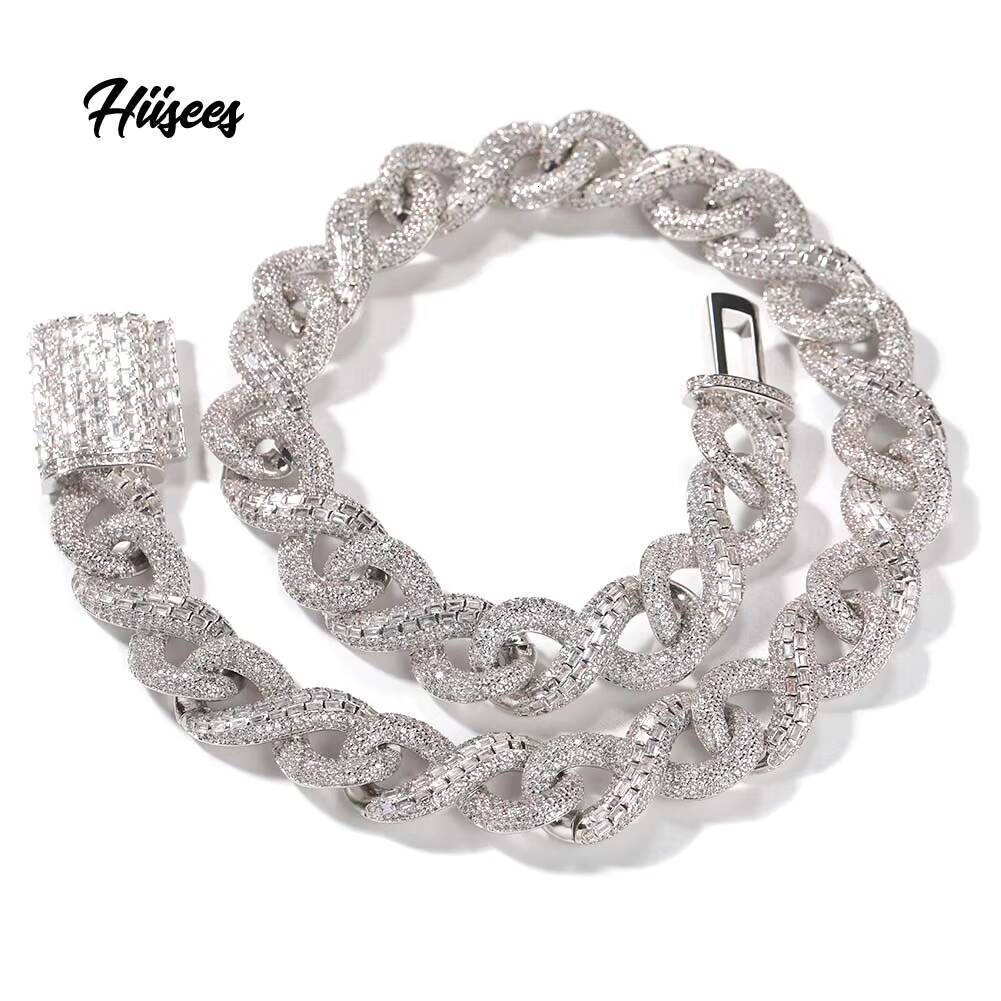 Fashion Fully Iced Out Rectangle Top Icy Shape 16mm Cuban Link Chain Bling Baguette Infinity Diamond Link Chain Hip Hop Men