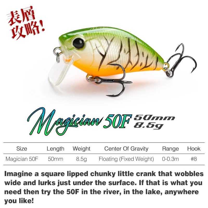 TSURINOYA Magician 50F Surface Crankbait Fishing Lure 50mm 85g Shallow Range Floating Crank Wobbrs Artificial Baits Pike Bass W250926