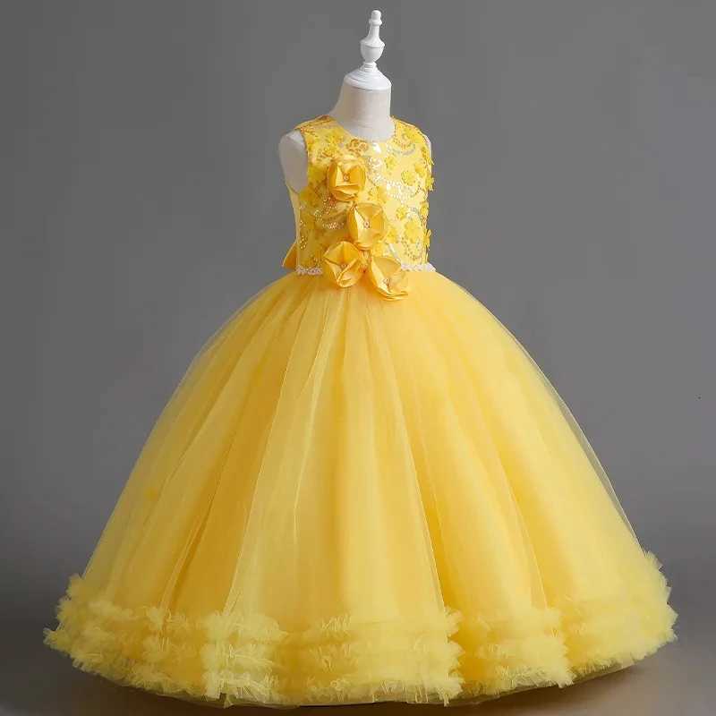 Girls Sequin party sleeveless bright flower childrens formal communion birthday party pompous evening dress Z250926