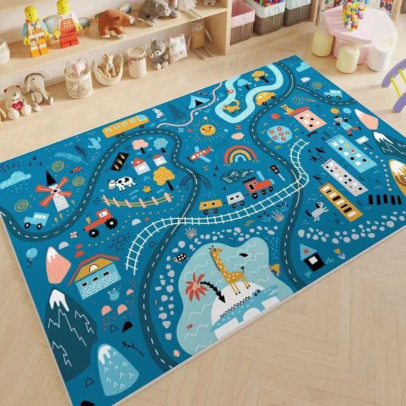VIKAMA Crystal Velvet Childrens Carpet Parking Lot Climbing Rug Game Traffic Road Early Education Kindergarten Mat Home Decor C250926