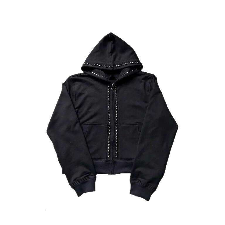 Autumn Winter New Personalized Beaded Couple Matching High Street Hip-Hop Style Hooded Cardigan Sweatshirt Solid Color