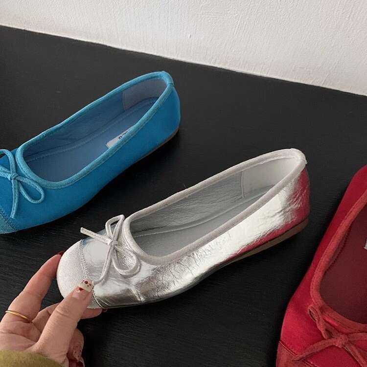 Women's Small French Style Evening Breeze Soft Sole Flat Bow Designer Shoe Early Spring Single New Blue Ballet Shoes