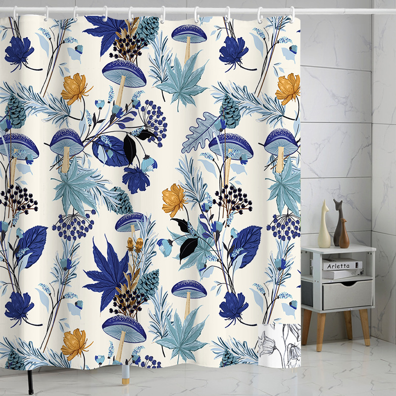 YL-37274 Waterproof Shower Curtain 3D Printed Tropical Jungle Plant Leaves and Flowers Season Polyester Shower Curtain with Hook