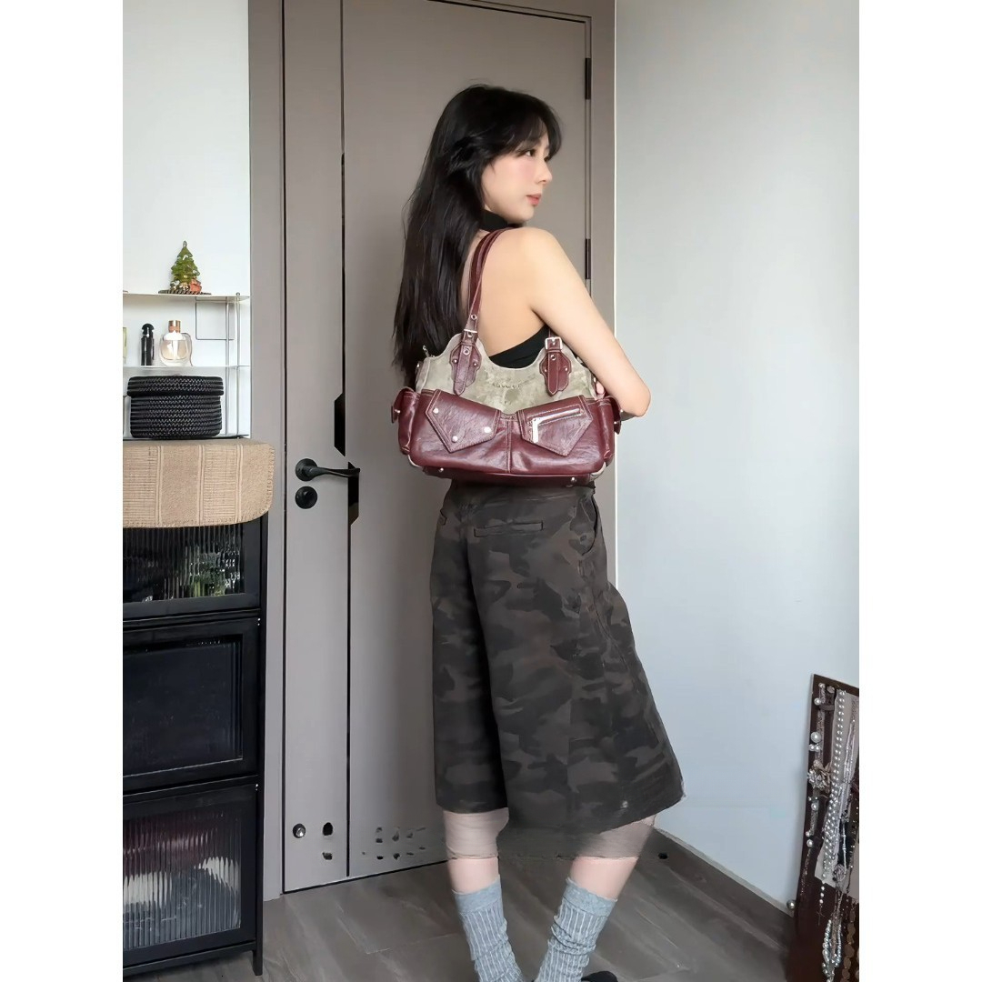 2025 autumn and winter new retro color blocked light bag luxury elegant design denim armpit clean handbag women's shoulder bag denim designer Bag