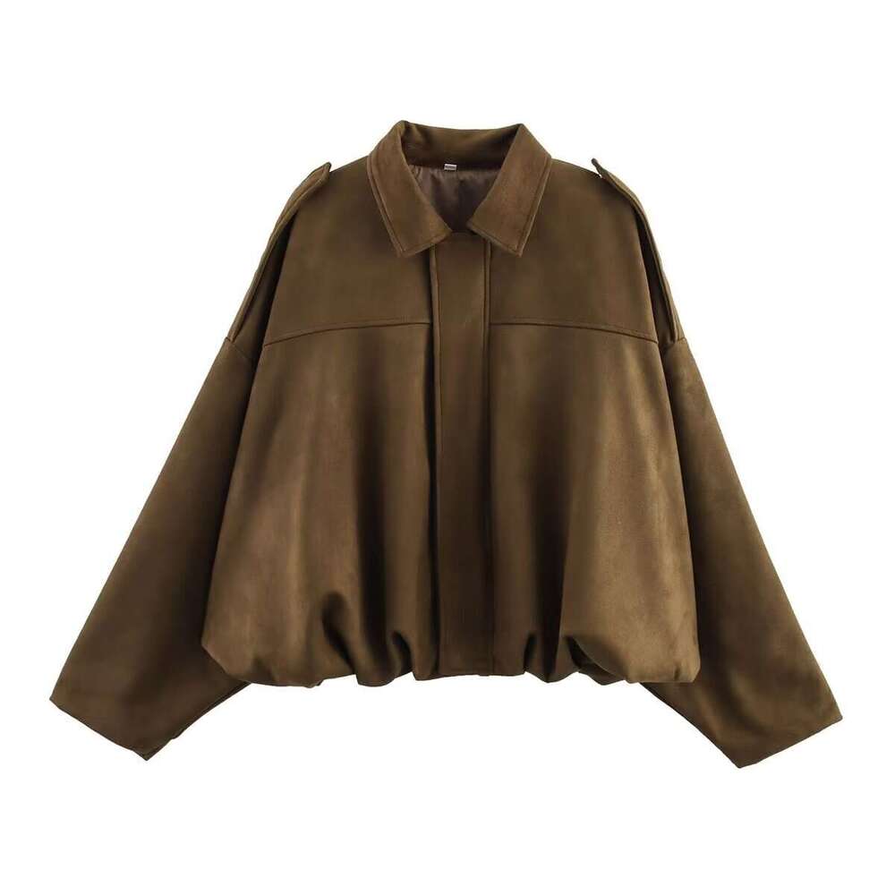 European and American Cross-Border Women's Fashion Nine-Color Suede Texture Turn-Down Collar Bomber Jacket Coat