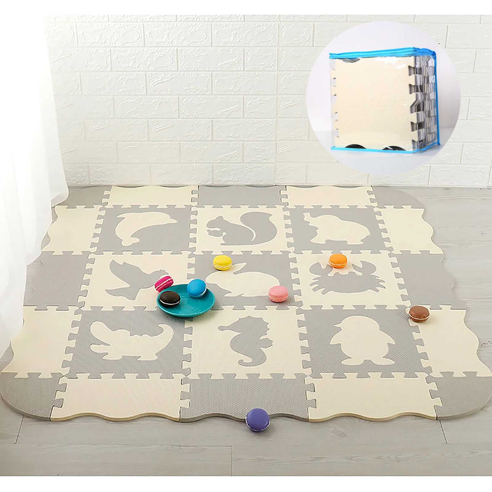 25Pcsset Square Interlocking Puzzle Floor Mat Black and White Animals Foam Play Mat with Fence for Kids C250926