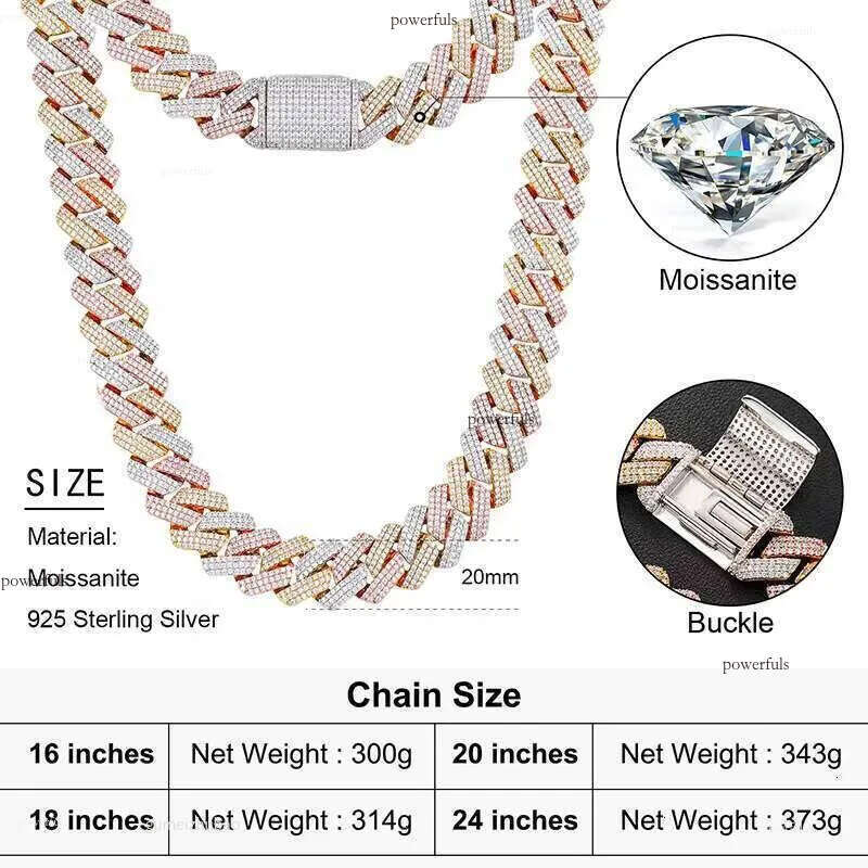 Heavy Hip Hop Jewelry 19mm 3 Tones Sterling Sier VVS Moissanite Iced Out Miami Cuban Link Chain Necklace for Men