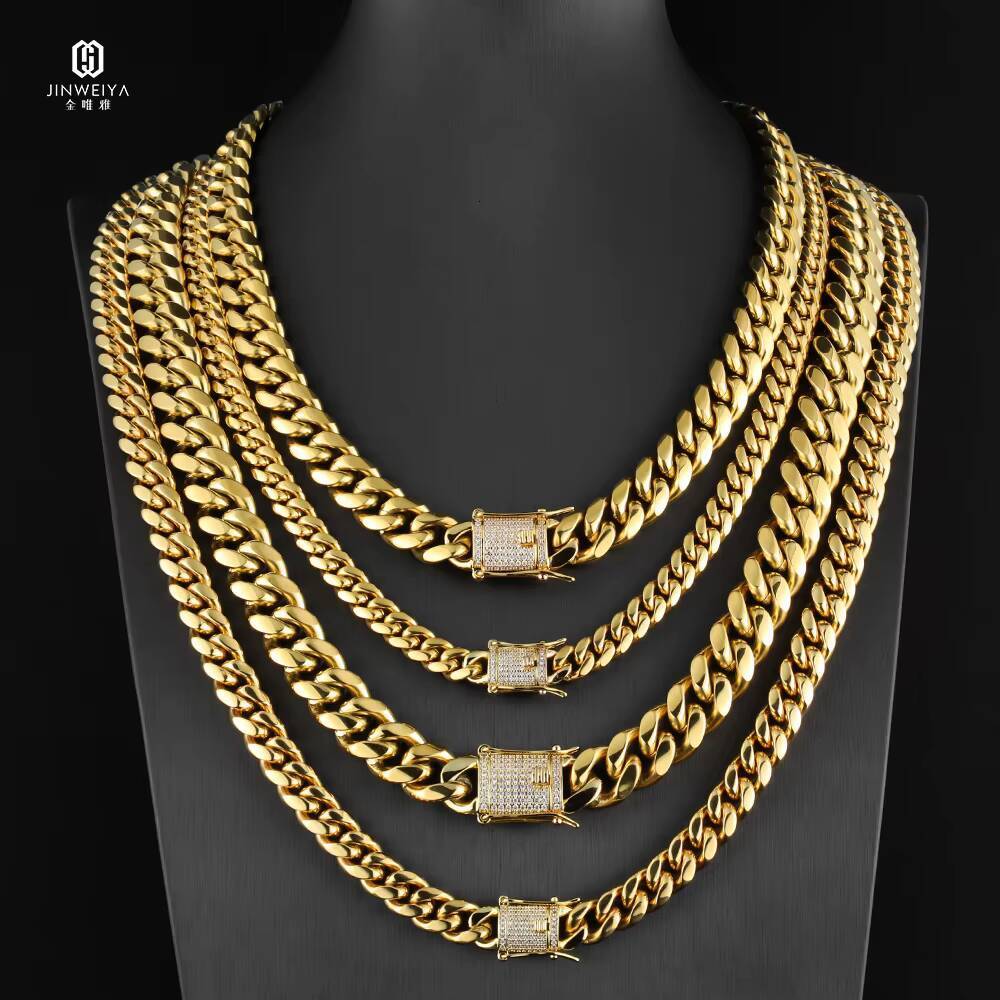 Hip Hop Necklace Men Chain Stainless Steel Necklace Solid Gold Hip Hop Miami Cuban Link Chain 18k14k Gold Chain
