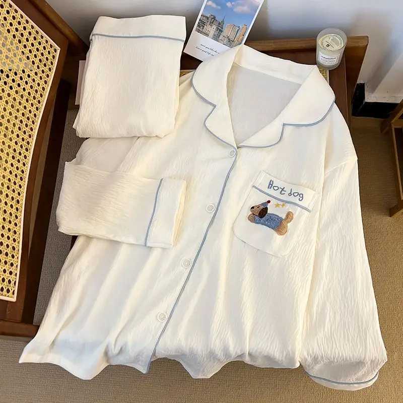 Embroidery Letter Fashion Womens Pajamas Harajuku Style Cute Sweet Dog 2 Piece Pajamas Cartoon Kawaii Spring New Home Wear Z250925