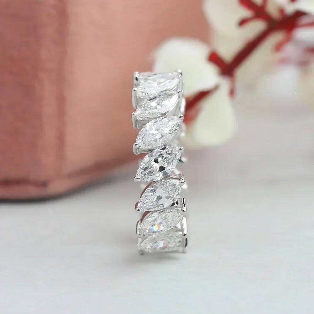 Marquise Cut Moissanite Eternity Ring Band with Certificate S925 Silver Hiphop Diamond Rings for Women men Wedding Fine Jewelry