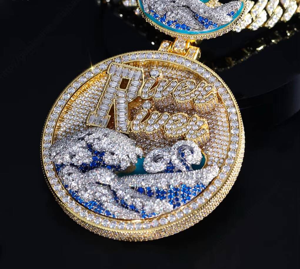 9K18K Gold Hip Hop Cuban Chain Cross Sword Pendant CVD Lab Grown Diamond Mens Necklace Set with IGI 20 Deposit