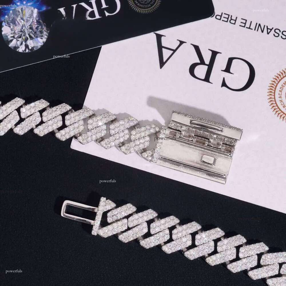 New 13Mm 2-Row Solid Sier Men's Hip-Hop Accessory Chilled VVS Moissanite Cuban Chain Necklace
