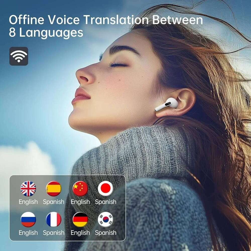 Intelligent Bluetooth earphones, wireless earphones, AI language translator, 144 language translation earphones with noise reduction function, suitabl