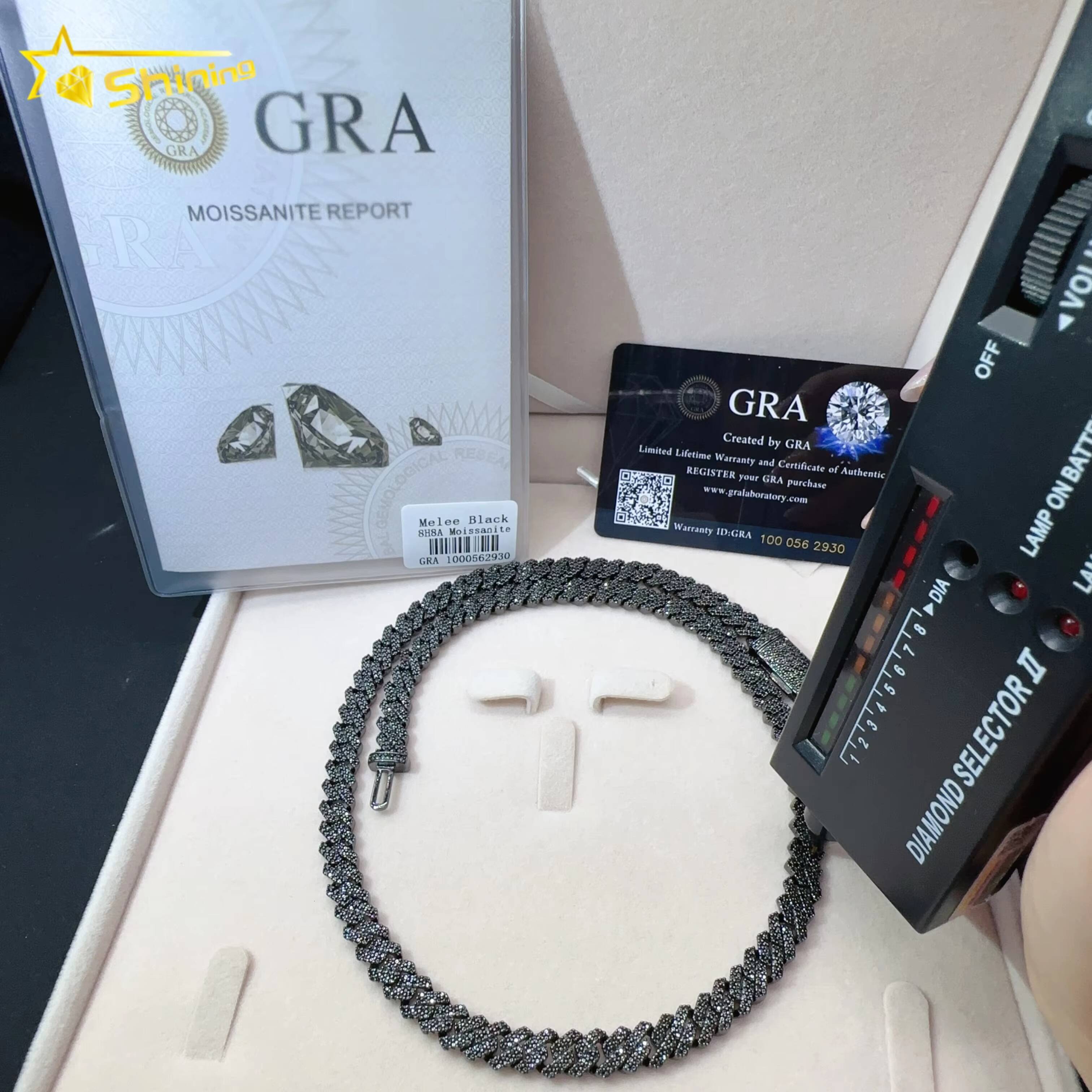 Factory Price 925 Sterling Silver Black Moissanite Custom Diamond Iced Out Miami Cuban Link Chain Necklace