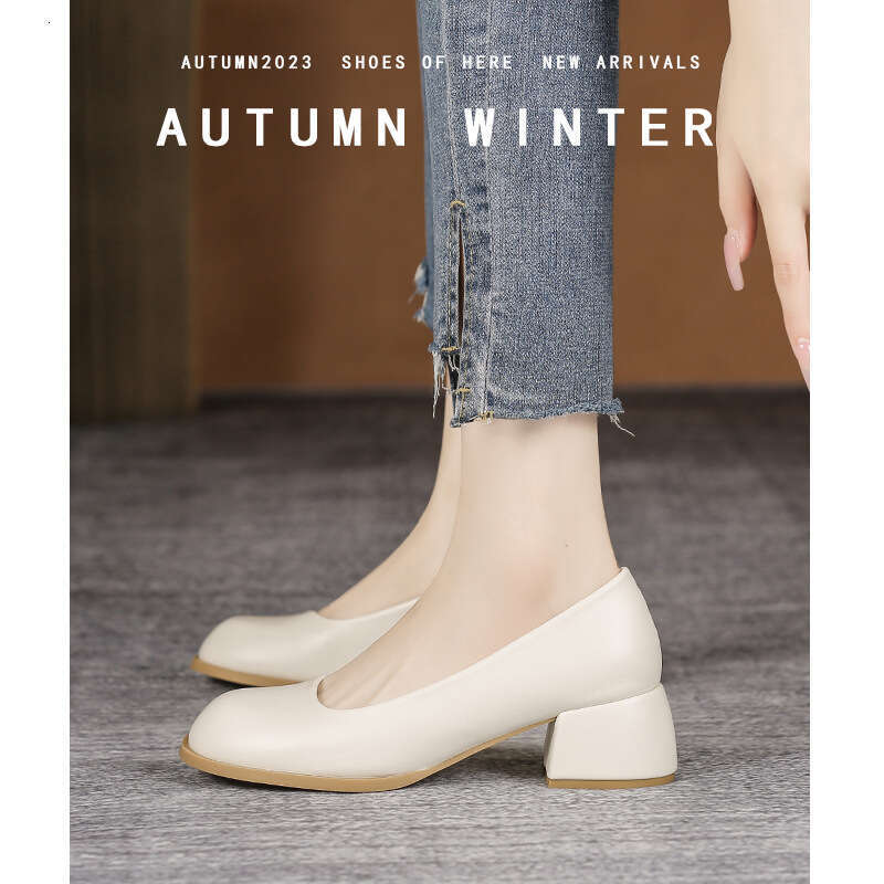 French Minimalist Designer Shoe Off-White Mary Jane 2025 Super Leather Shallow Mouth Single Shoes Chunky Heel High Heels Women New