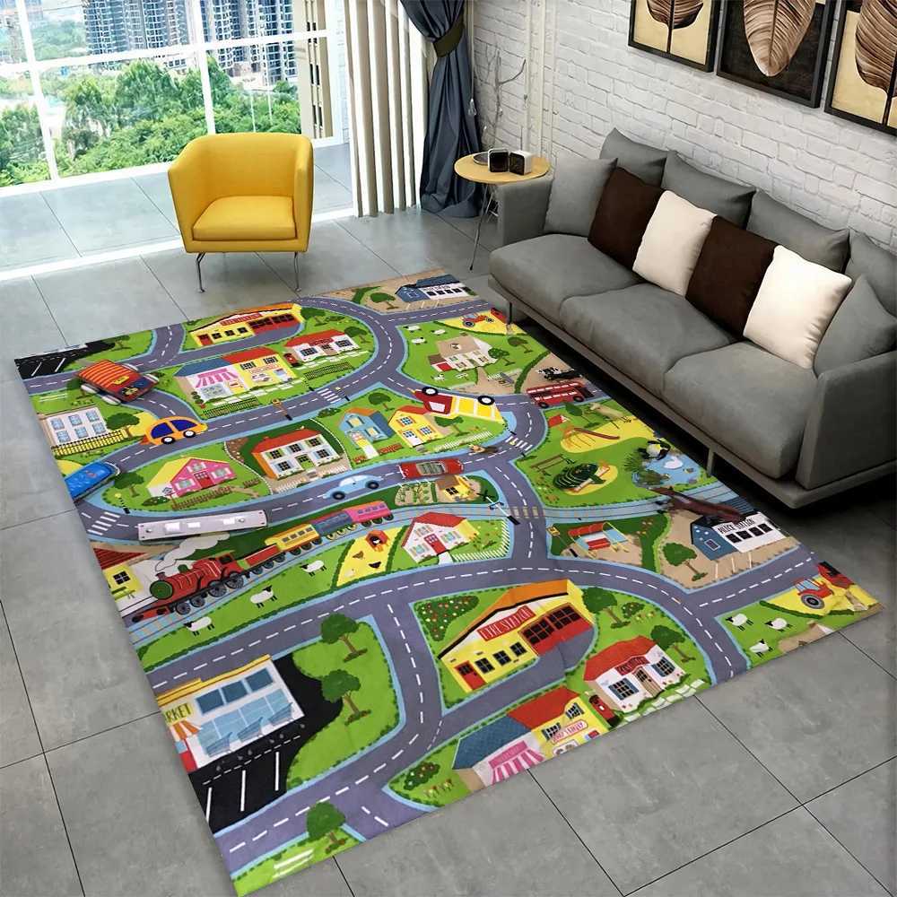 Child Playmat Highway City Traffic Playroom Area Rug LargeCarpet Rug for Living Room Bedroom DecorKids Play Nonslip Floor Mat C2509261