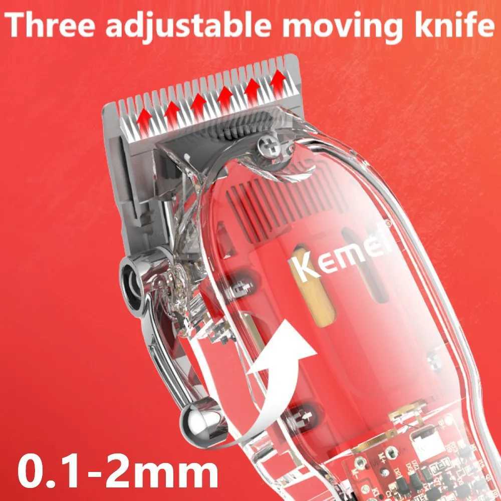 Kemei Rechargeable Hair Cutting Machine Barber Shop Fade Hair Clippers Cordless Trimmer Transparent Cover Red Base KM1761246 R250926