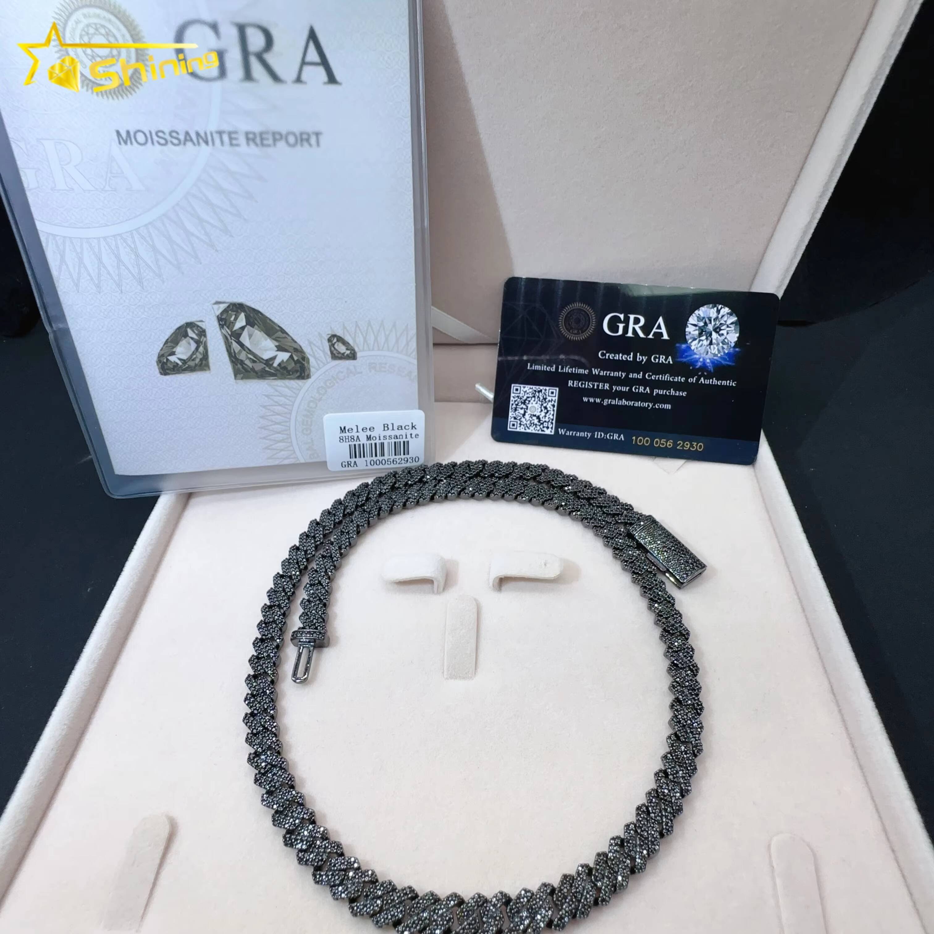 Factory Price 925 Sterling Silver Black Moissanite Custom Diamond Iced Out Miami Cuban Link Chain Necklace