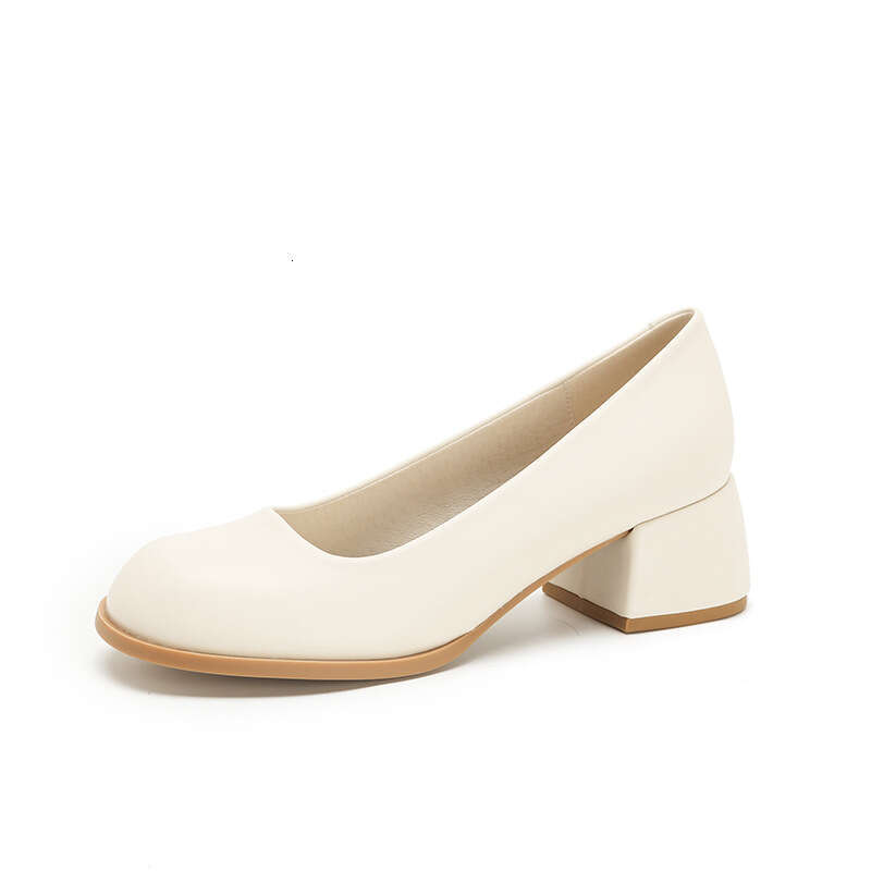 French Minimalist Designer Shoe Off-White Mary Jane 2025 Super Leather Shallow Mouth Single Shoes Chunky Heel High Heels Women New