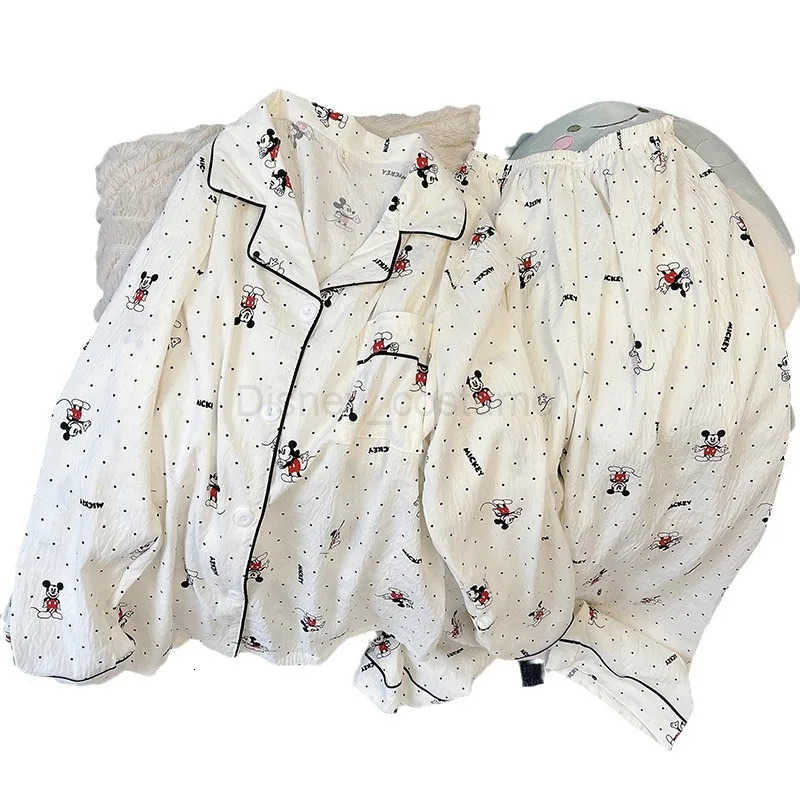 Disney Mickey Mouse Sleepwear Women Pajamas Set Autumn Sprng Cute Cartoon Long Sleeves Home Clothes Schoolgirl Nightshirt Set H250926