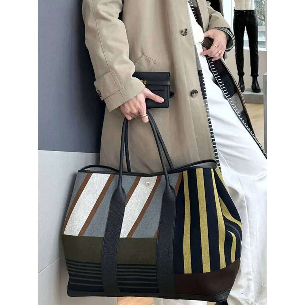Stripe Color Blo Large Capaci Commuter Handheld Tote Women's Bag ular Trendy Sle Casual Handbag