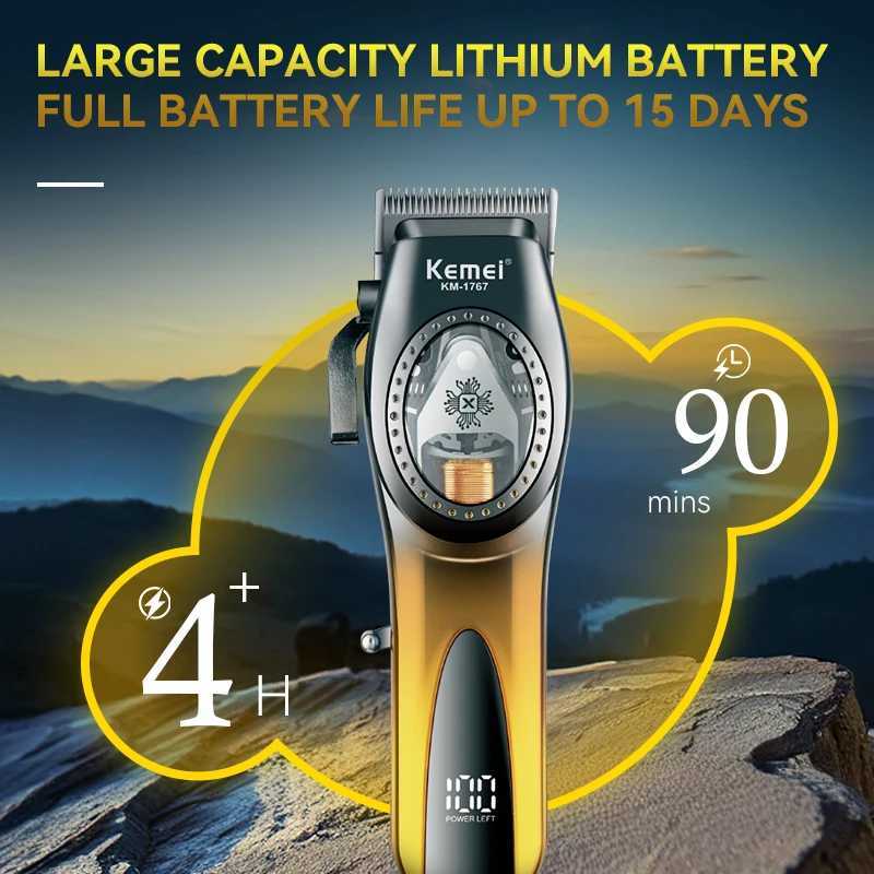 Kemei Trimmer Professional Hair Trimmer DLC Blade Haircut Machine 9000 RPM Magnet Motor Trimmer Electric Clipper for Men KM1767 R250926