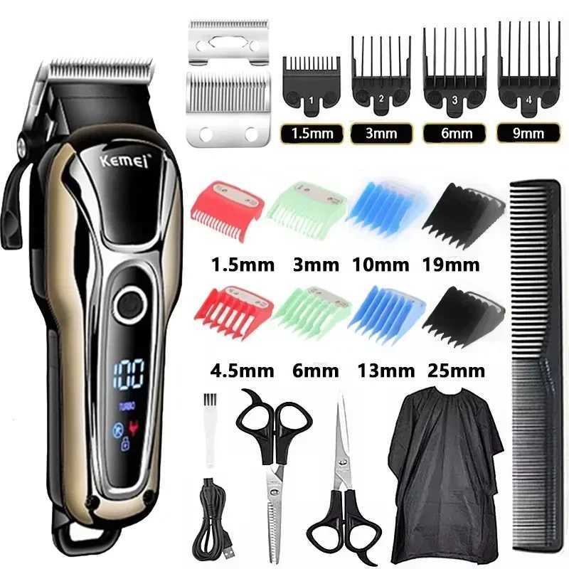 Kemei Professional Hair Clipper Rechargeable Trimmer Men Electric Cutter Hair Cutting Machine LCD Cordless Beard Trimmer R250926