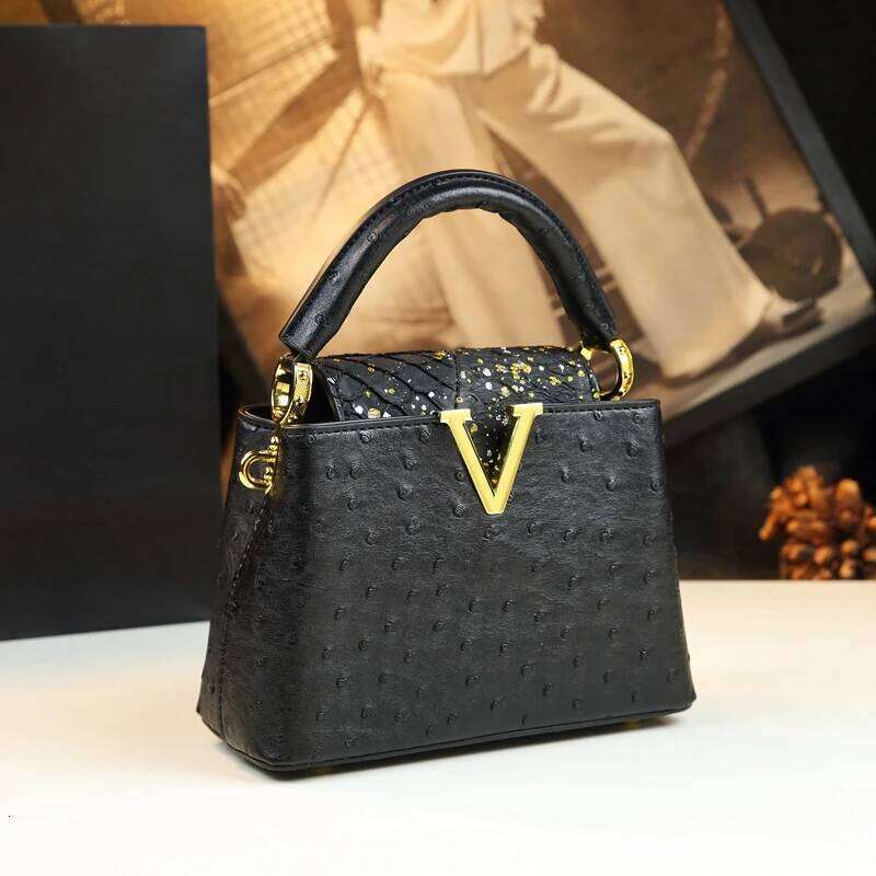 Designer Bag Fashion Ostrich Print Leather Women's Handbags Niche Small Shoulder Crossbody Bag Portable Messenger Shell Bags 2025 New