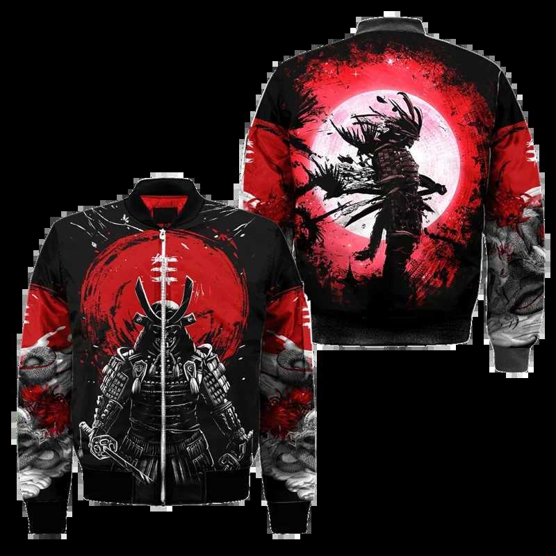 Spring Autumn Mens Bomber Jacket Samurai Oni Mask Tattoo 3D All Over Printed Zip Tracksuits Unisex Casual Zipper Jacket Clothing W250926