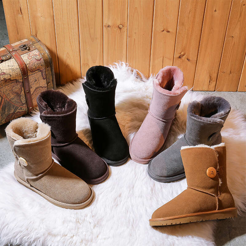 Women's Mid-Calf Snow Boots Fashionable Cotton Shoes Warm Thickened Student Versatile Korean Style Cowhide Fleece Anti-Slip 2023 Winter