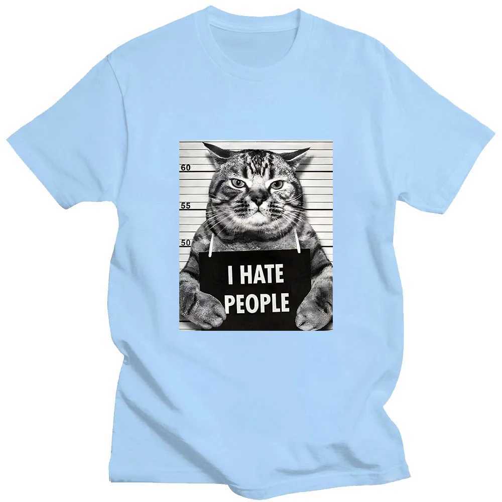 I Hate People Meow Print Tshirt Fun Cat Print T Shirts Loose Street Short Sleeve FemaleMale 100 Cotton Clothing Casual Tshirt L250926