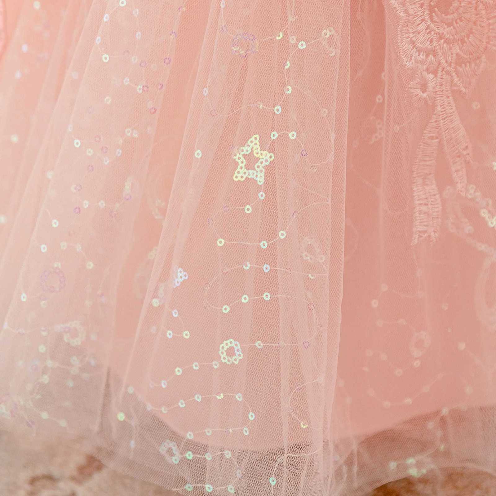Elegant Sequin Party Baby Girl Dress Toddler Tulle 1st Birthday Princess Dresses for Kids Pink Bow Wedding Bridesmaids Prom Gown Z250926
