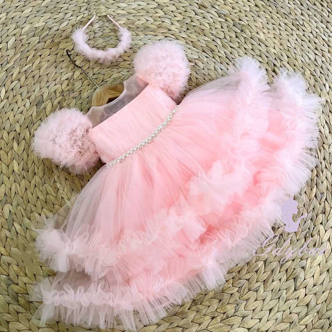 Customized Red Flower Girl Dress For Wedding Puffy Tulle Short Style Mini Kids Birthday Party Baby First Communion Ball Gown Z250926