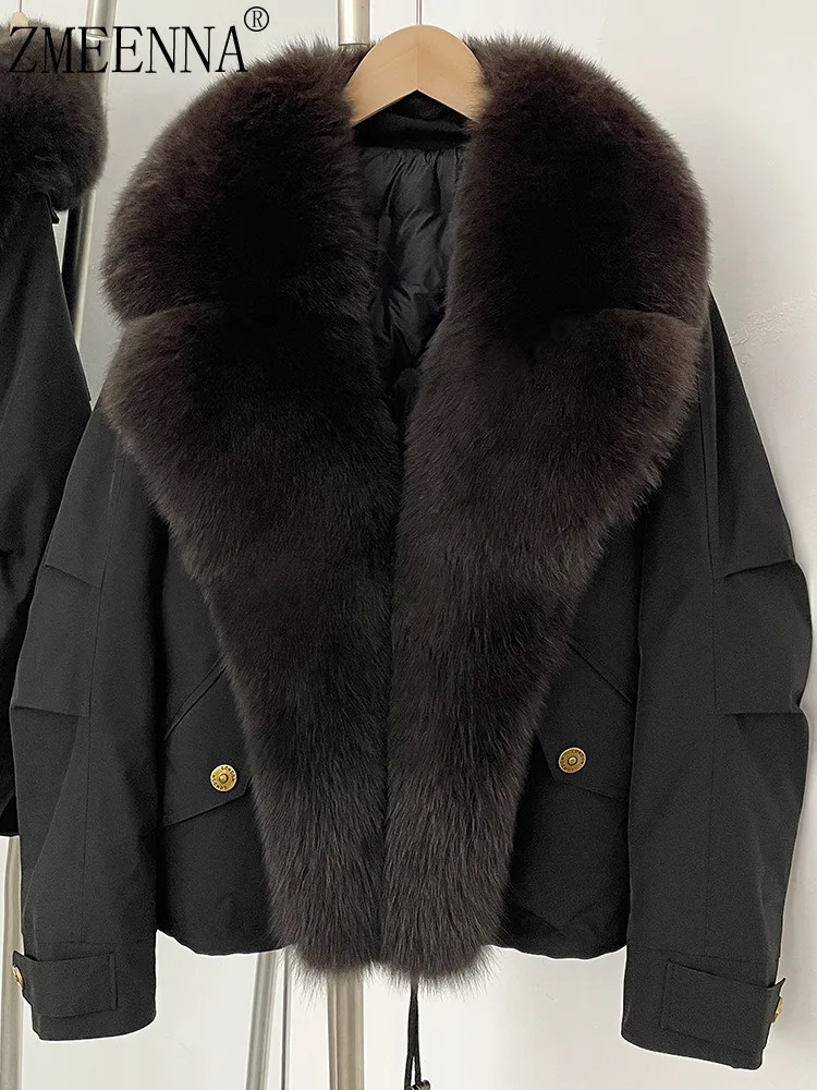 ZMEENNA Womens Black Trim Parka Jacket Warm Winter Coat ious Large Fur Collar Outerwear Chic Fashion Style ZM3362 250917