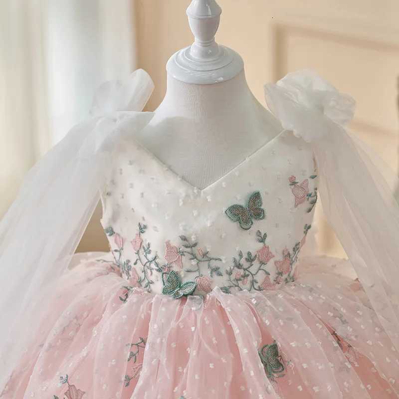 New Gorgeous Girls Birthday Party Dress Flower Girl Wedding Dress Bow Dress Baby One Year Old Party Laundry Dress Z250926