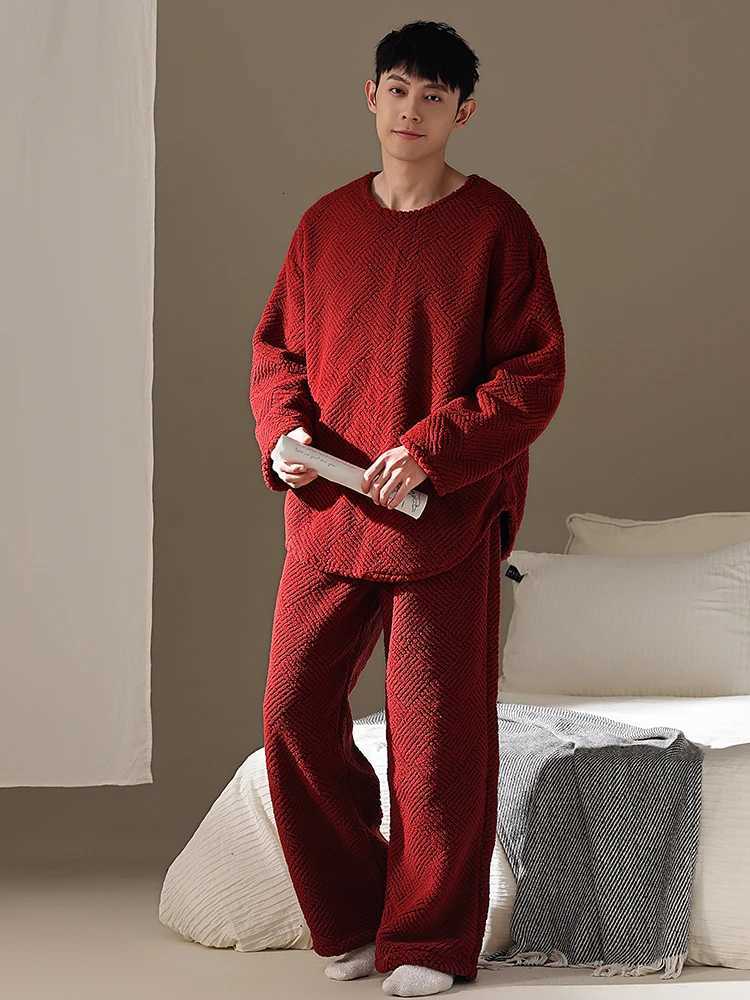 DAIMELU red wedding couple pajamas womens autumn and winter coral fleece thickened mens loungewear suit male sleepwear set Z250925