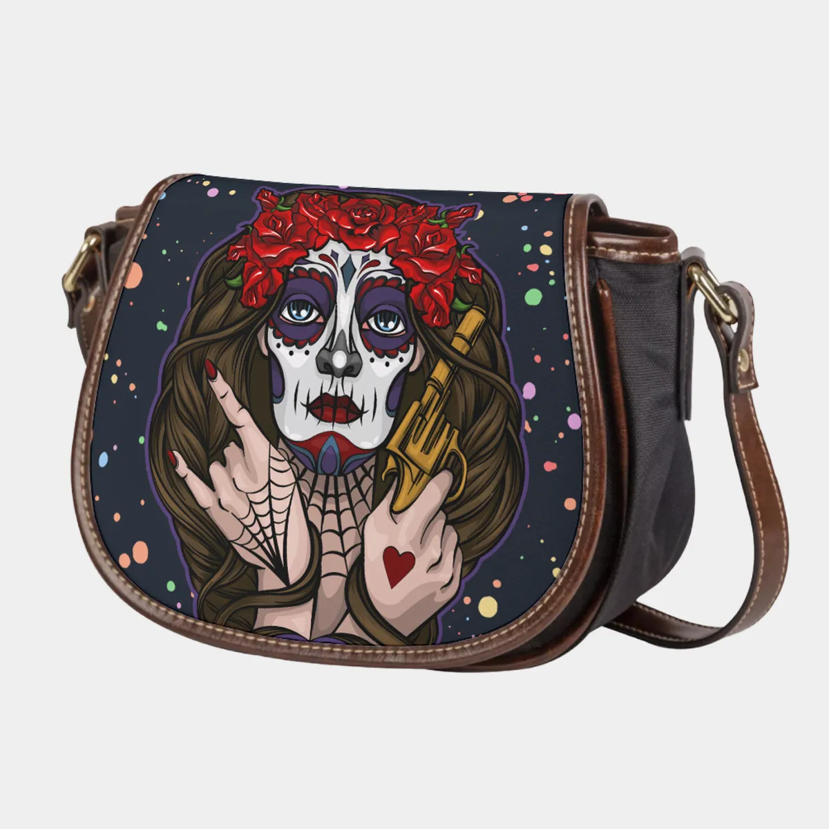 DHgatepod Tambourine Style Shoulder Bag - Fashionable PU & Canvas Tote with Adjustable Strap, 13.3" Laptop Compatible for Commute & Shopping