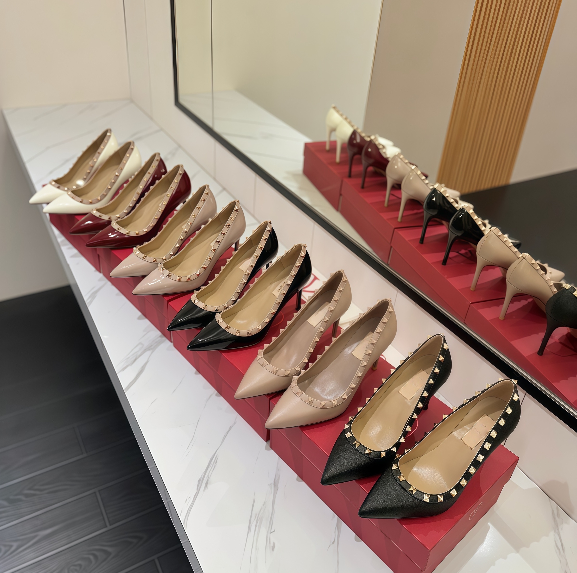 Women Dress Shoes Designer High Heel Sandals Woman Stiletto Block Ladies sexy Heels Wedding Patent Leather Matte Ankle Strap Pointed Studs Strip Rivets Black Nude 59