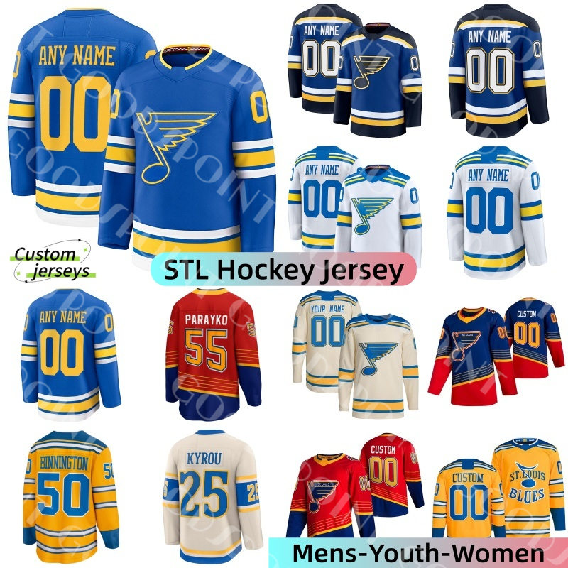 STL Blues Hockey Jerseys Binnington Thomas Neighbours Hull jersey Kyrou Buchnevich Pronger Broberg Mathieu Joseph Parayko Schenn Faulk 2025 new mens hockey jersey