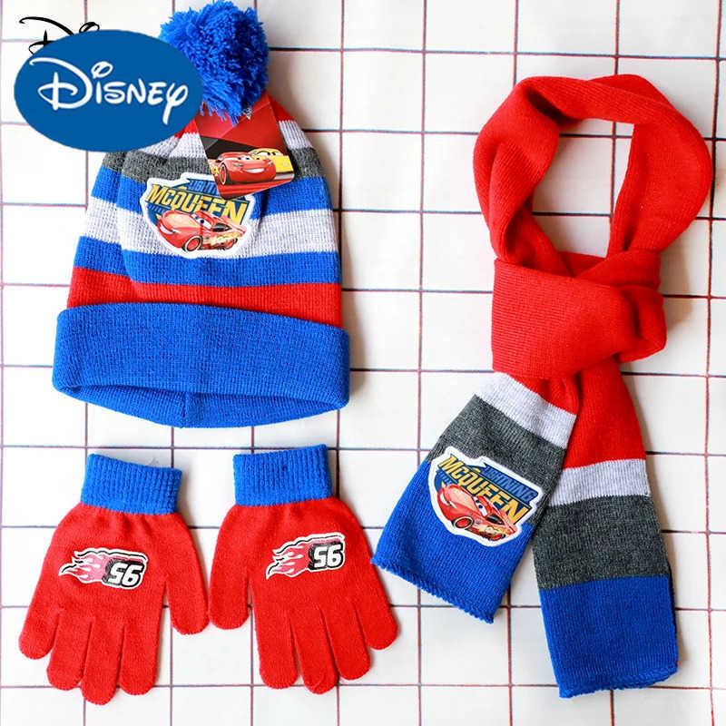 Disney 3pcsset children cap Girl boy Hat Cartoon Car Hats Scarf Glove Warm Set anime knit headgear sets H250926