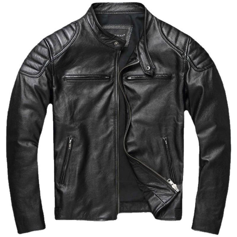 Style Clearance Top Layer Cowhide Leather Jacket Men Stand Collar Motorcycle Jacket Youth Spring Autumn Plus Size Jacket 250926