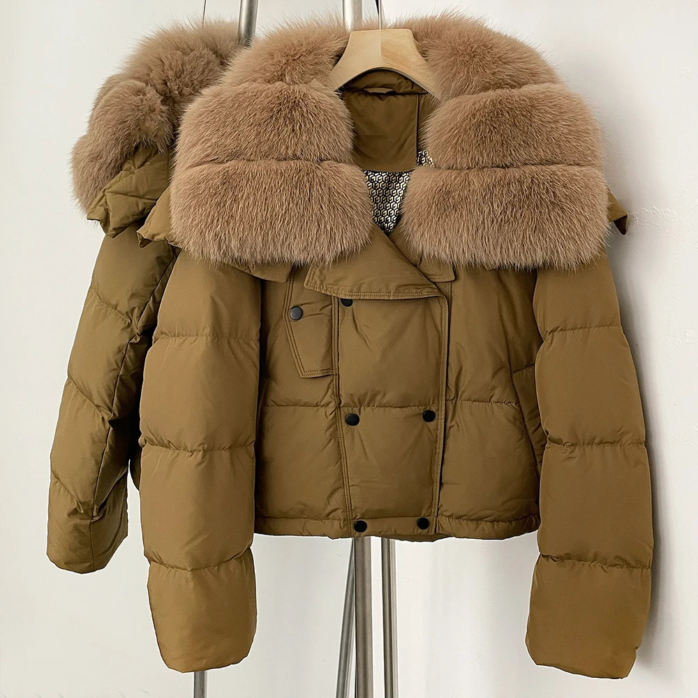 OFTBUY Real Fur Coat Women Short Puffer Jacket Autumn Winter White Duck Down Coat Double Breasted Warm Outerwear Female 250917