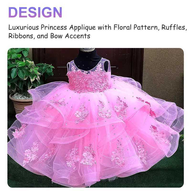 Luxury Princess Applique Flower Girl Dresses For Wedding Tulle Pearls Ball Kids Pageant Gown Birthday Party First Communion Wear Z250926