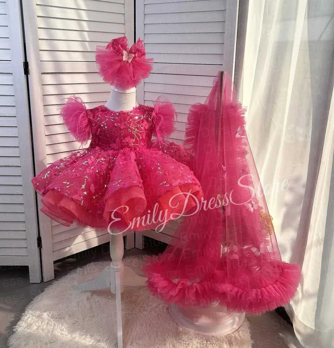 Customized Baby Flower Girl Dress For Wedding Applique Puffy Tulle Feather Sequins Birthday Party Kids First Communion Ball Gown Z250926