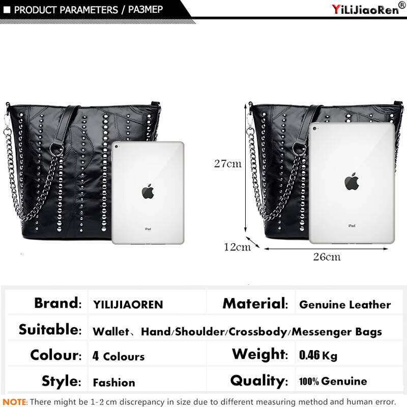 New Fashion Rivet Crossbody High Quality Genuine Leather Designer Chain Messenger Bag Large Shoulder Bags Sac A Main