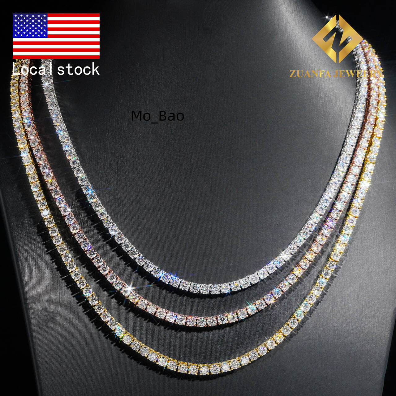 Factory Direct Price 3mm Hip Hop Iced Out Jewelry Moissanite Diamond Fine Jewelry Tennis Chain Necklace