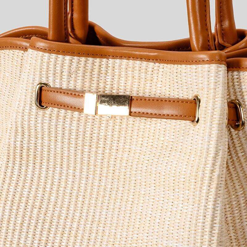 European American Fashion Dump Light High Quality Pu Leather Tote Niche Designer Straw Versatile Commuter Bag